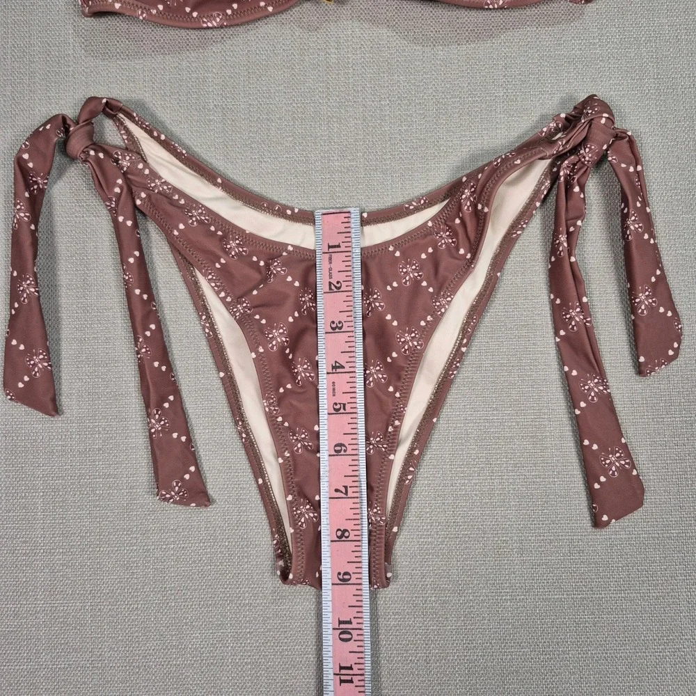 Eomenie Brown Butterfly Print High Waisted Bikini Set Gold Flower Small NWT